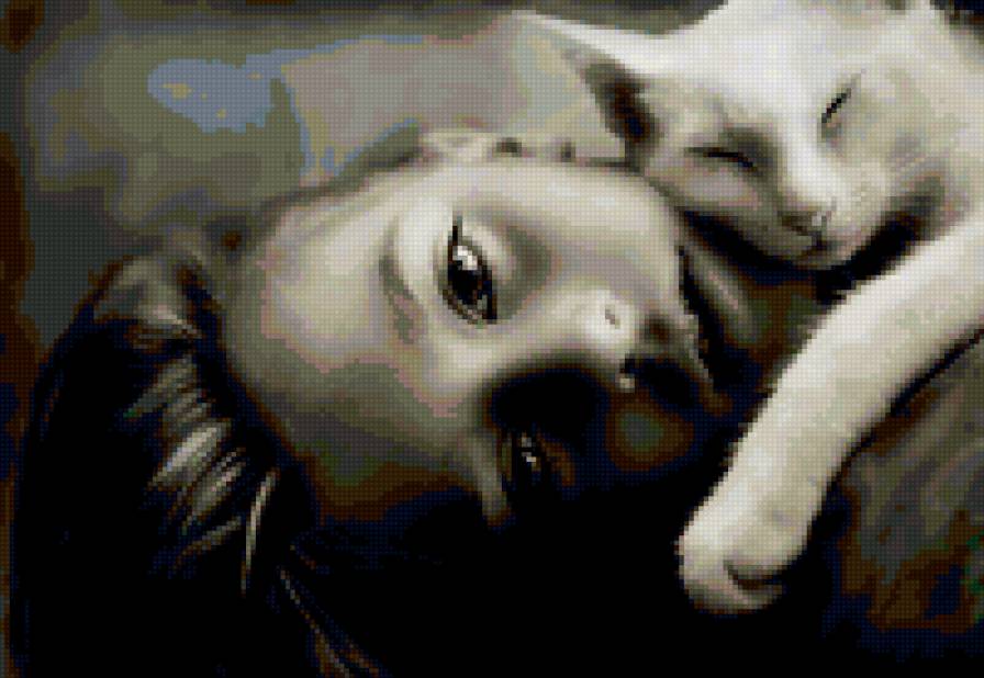 Девочка и кошка - предпросмотр