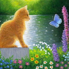 Схема вышивки «Кот и бабочка»