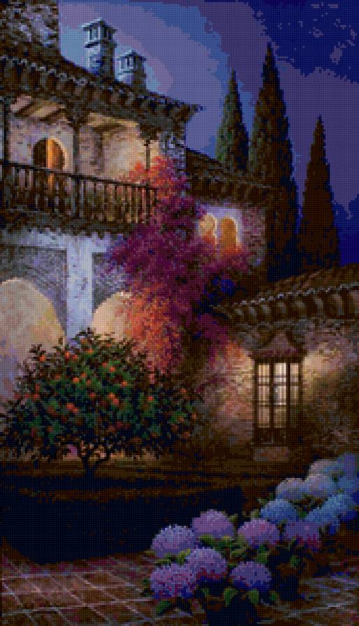 Ночной садик - живопись, домики - предпросмотр