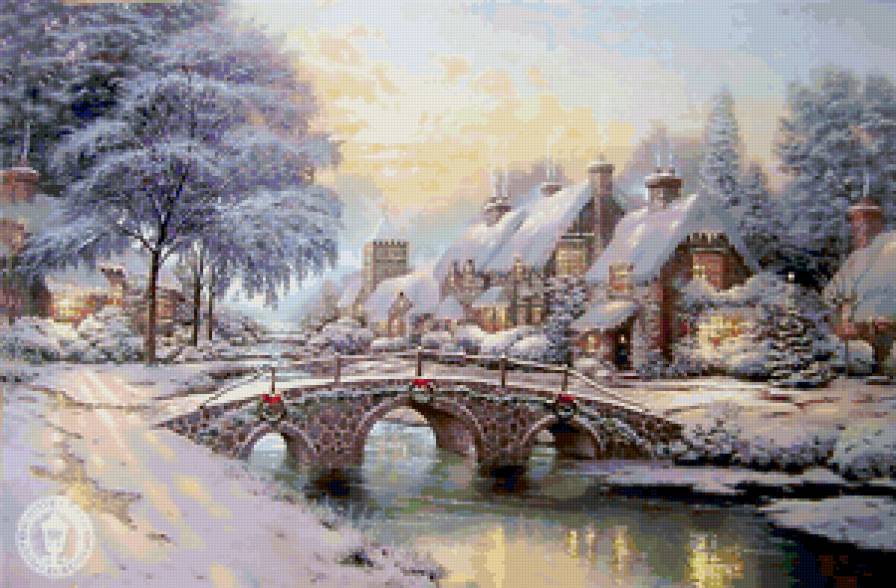 Перед рождеством - дом, зима, пейзаж, мостик - предпросмотр