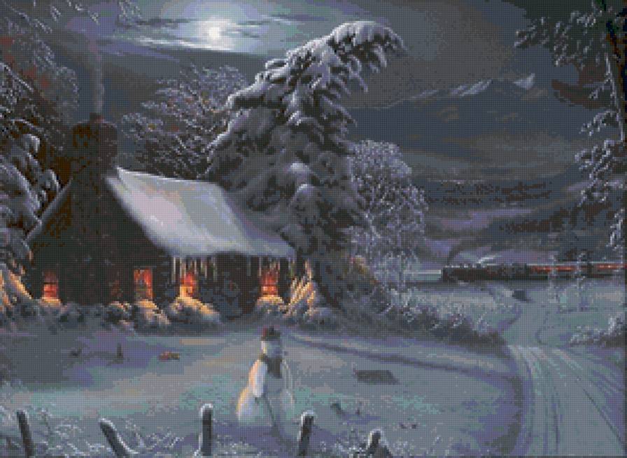 Зима - домик, пейзаж, зима - предпросмотр