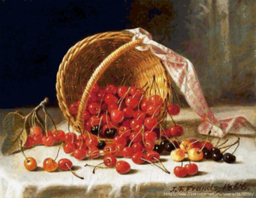 Корзина с черешней - картина, корзина, ягоды - предпросмотр