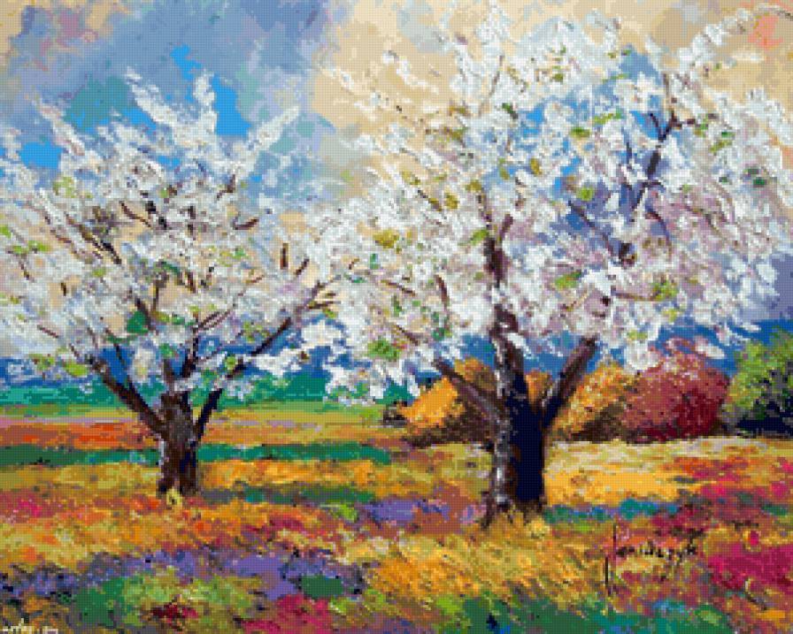 Деревья в цвету - яркие краски, весна, деревья - предпросмотр