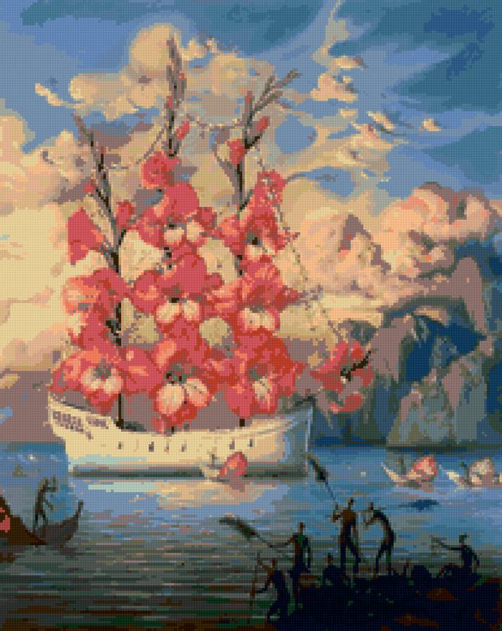 Корабль любви - приход, море, воды, цветы, природа, корабль, пейзаж, плаванье - предпросмотр