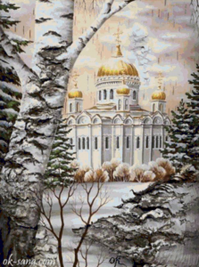 Храм - церковь, пейзаж, храм, зима, березы - предпросмотр
