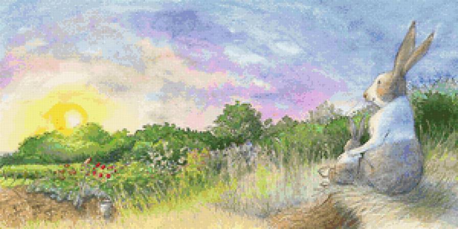 детское - рассвет, детское, зайки, пейзаж - предпросмотр