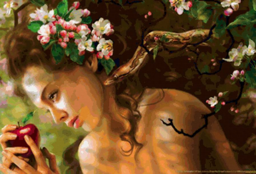 Змей искуситель - девушка, фэнтези, цветы - предпросмотр