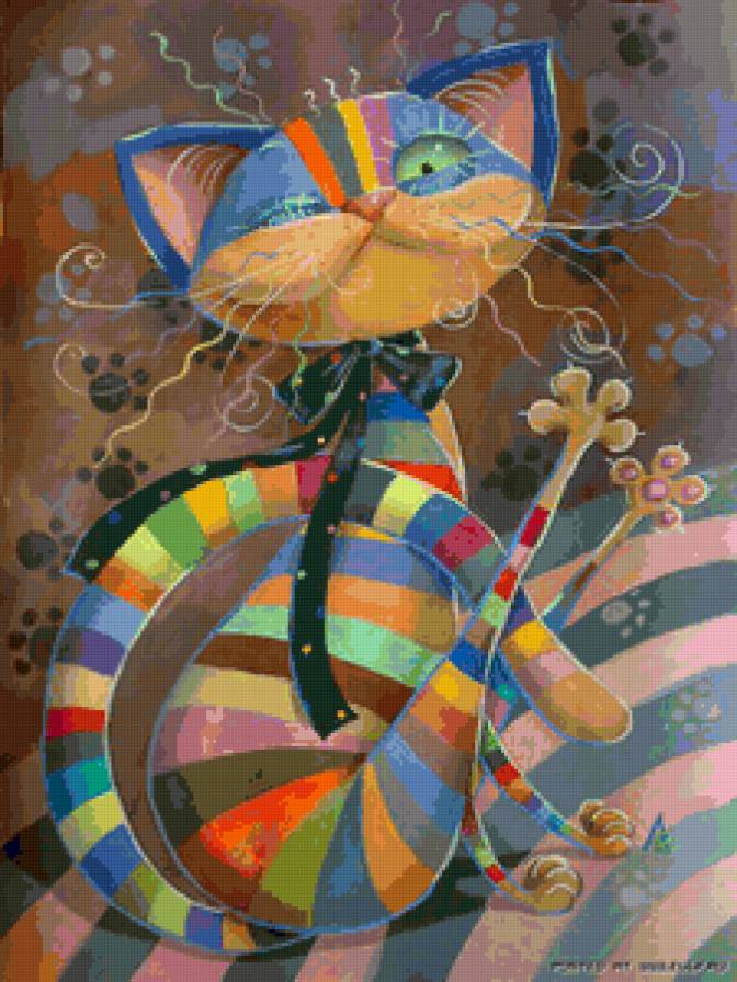 Полосатый хулиган - яркие краски, веселая схема, кошки - предпросмотр