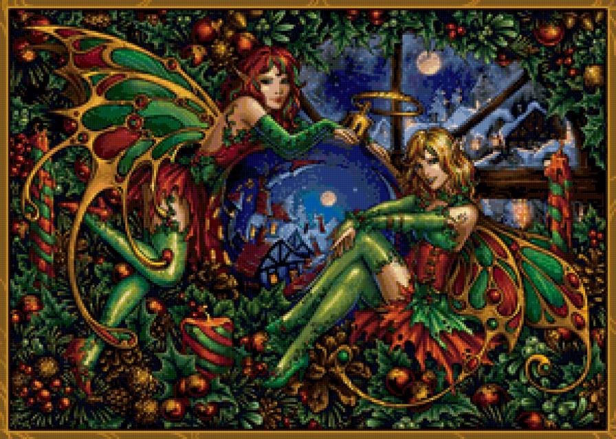 Эльфы в рождество - красота, девушка, портрет, картина, фентази, фея - предпросмотр