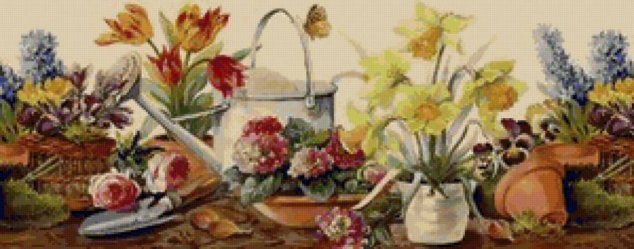 В саду - тюльпаны, цветы, нарциссы - предпросмотр