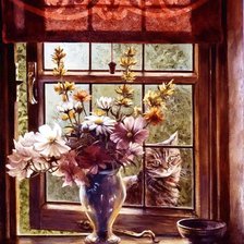 Схема вышивки «Котенок за окном»