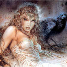 Схема вышивки «девушка и ворон»