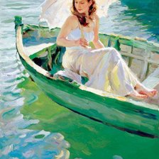 Схема вышивки «Женщина в лодке. Волегов.»