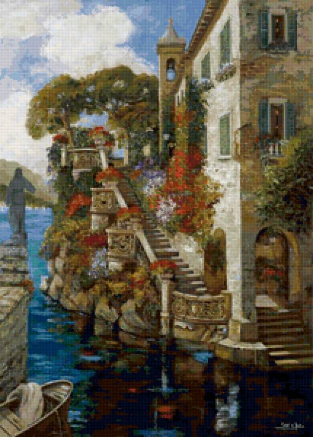 Дом у воды - живопись, домики - предпросмотр