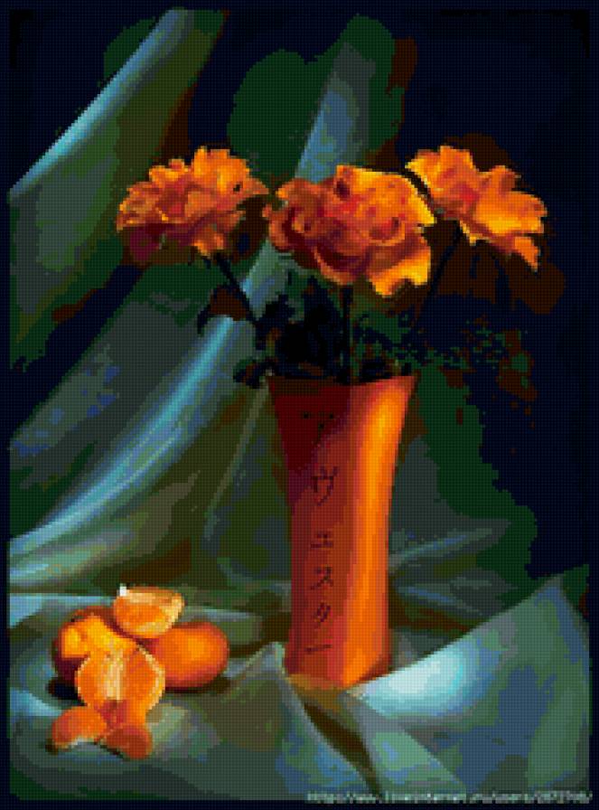 цветы - розы, мандарины, цветы, букет - предпросмотр