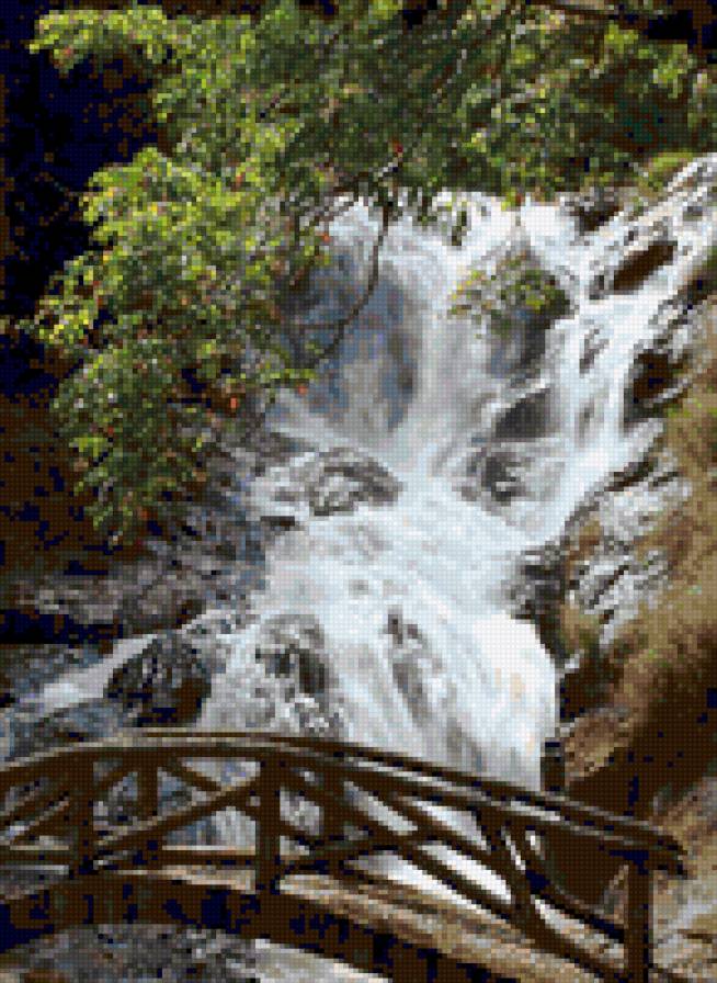 Мостик через водопад - мост, пейзаж, природа, водопад - предпросмотр