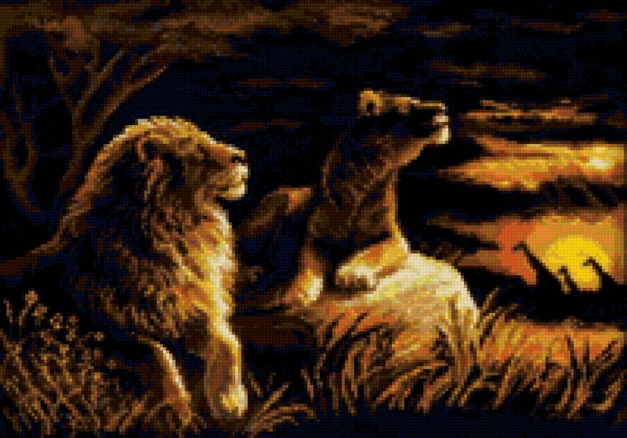 тигры - два тигра закат - предпросмотр