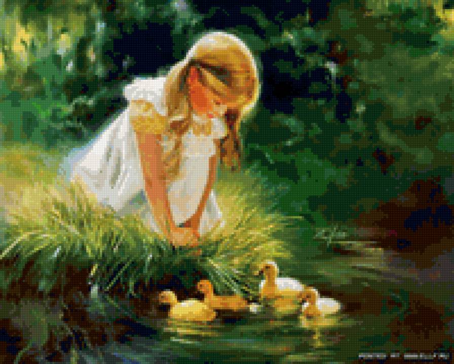 Девочка и утята - дети, утята, девочка, мультфильмы, сказка - предпросмотр