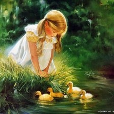 Схема вышивки «Девочка и утята»