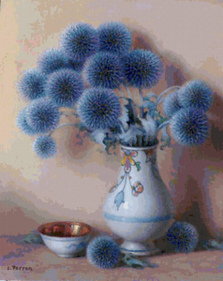 Голубые огоньки - картина, цветы - предпросмотр