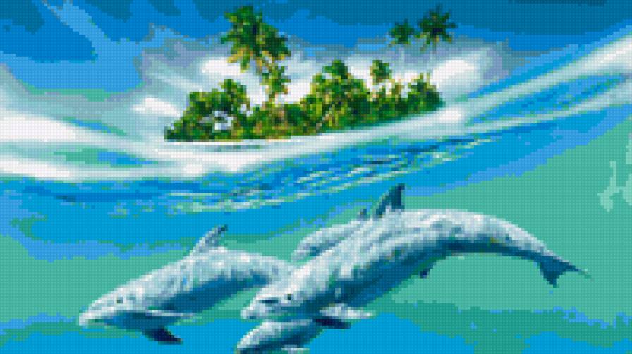 Дельфины в море - дельфин, море, волны - предпросмотр