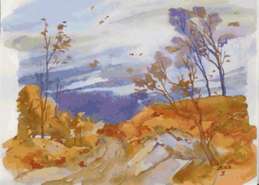 акварели - пейзаж, осень - предпросмотр