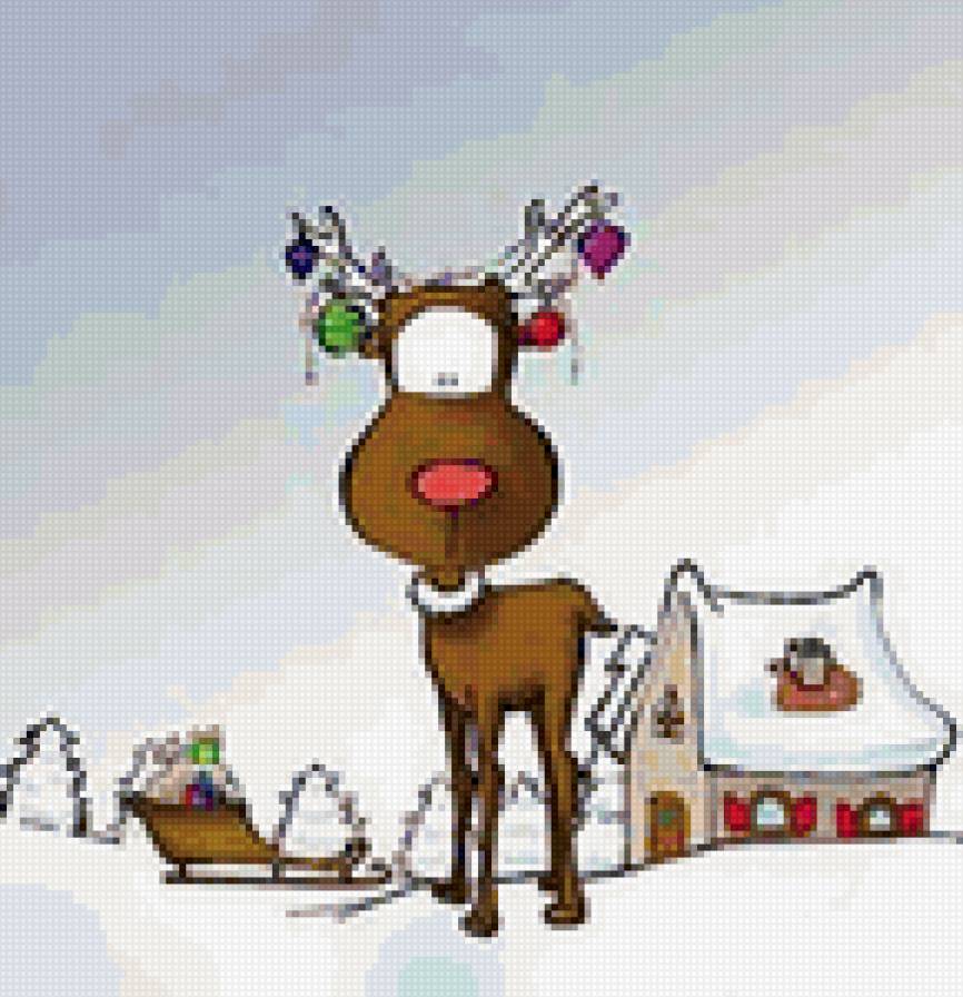 Олень - открытка, рождество, новый год - предпросмотр