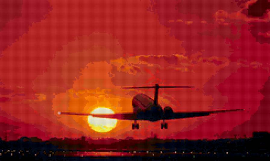 Рассвет - посадка, самолет, красота, солнце, рассвет, природа - предпросмотр