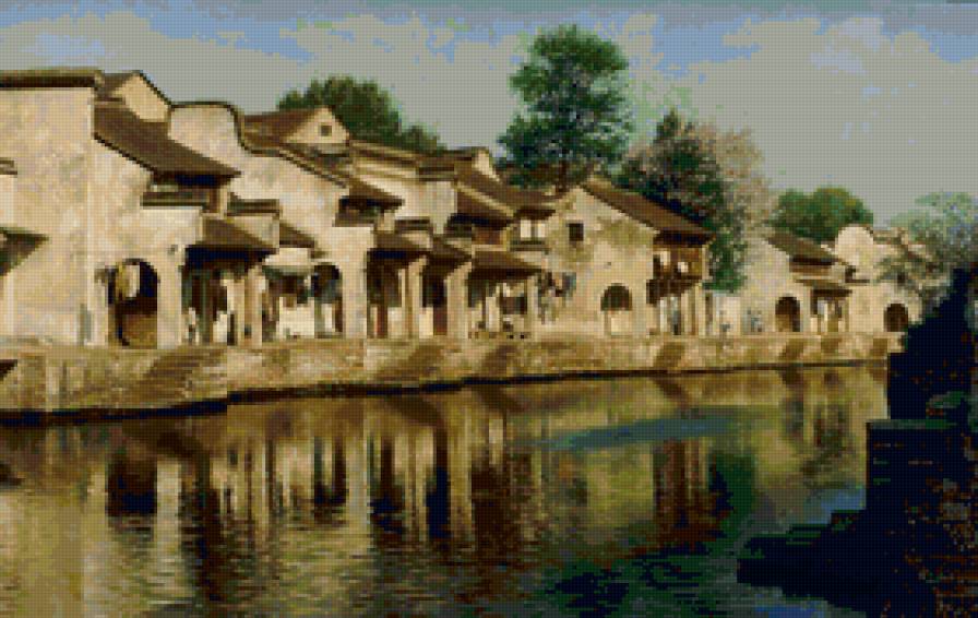 Ван Ихуа - пейзаж, река, красота, художник, город, природа - предпросмотр