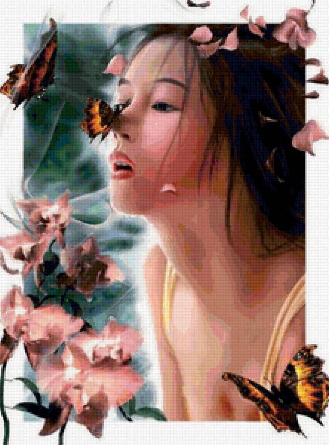 девушка и бабочки - девушка, бабочки - предпросмотр