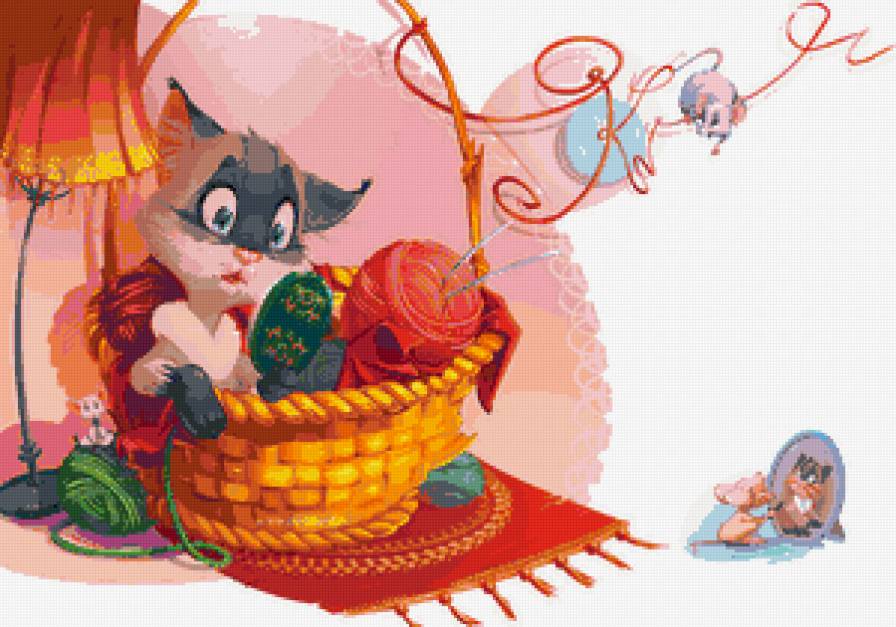 Кошка с мышками - животные, мышка, кошка - предпросмотр