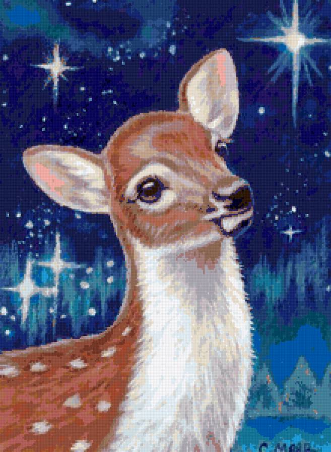 Оленёнок - олененок, олень, живопись, картина, олени, звери, животные - предпросмотр