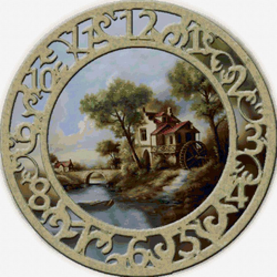 дом у реки - часы, пейзаж - предпросмотр