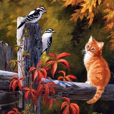 Схема вышивки «По картине художника. "Котик и дятлы" (мал.)»