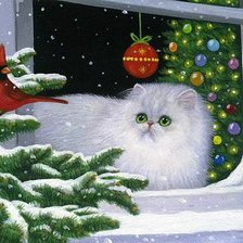 Схема вышивки «Кот и птичка»