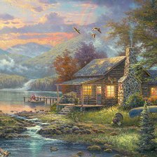 Схема вышивки «Домик у горной реки»