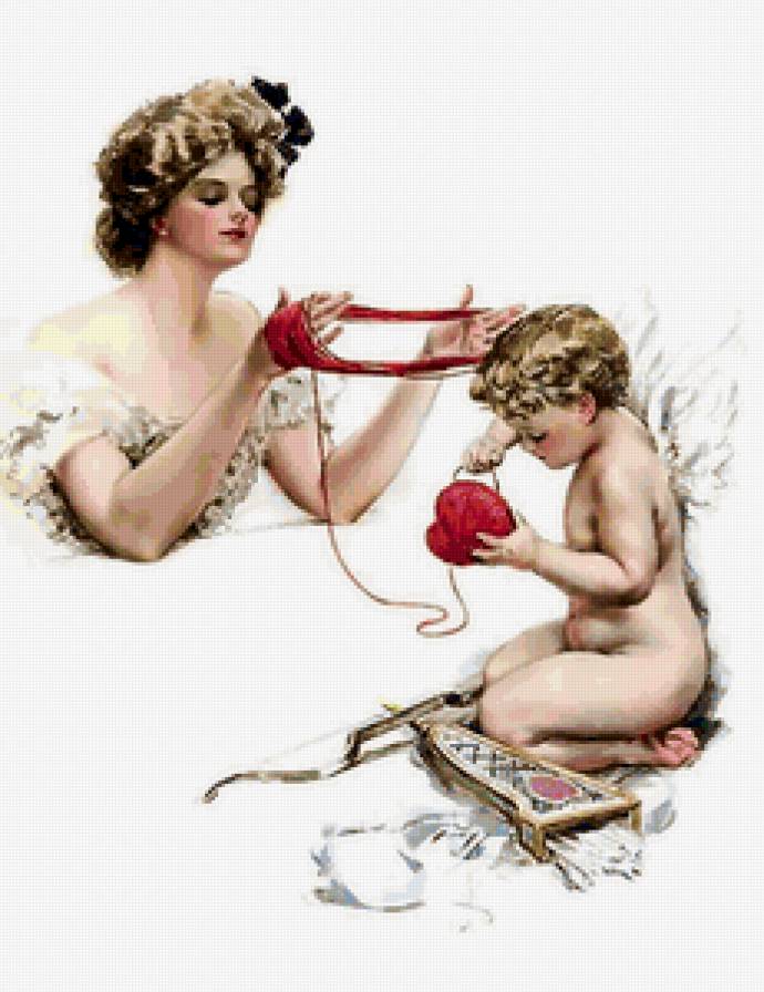 Серия Харрисон Фишер - рукоделие, купидон, девушка, ангел, любовь, сердце - предпросмотр