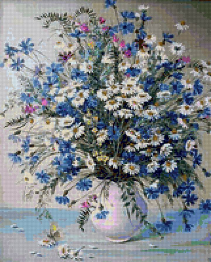 васильки и ромашки - букет, ромашки, цветы, полевые цветы, васильки - предпросмотр