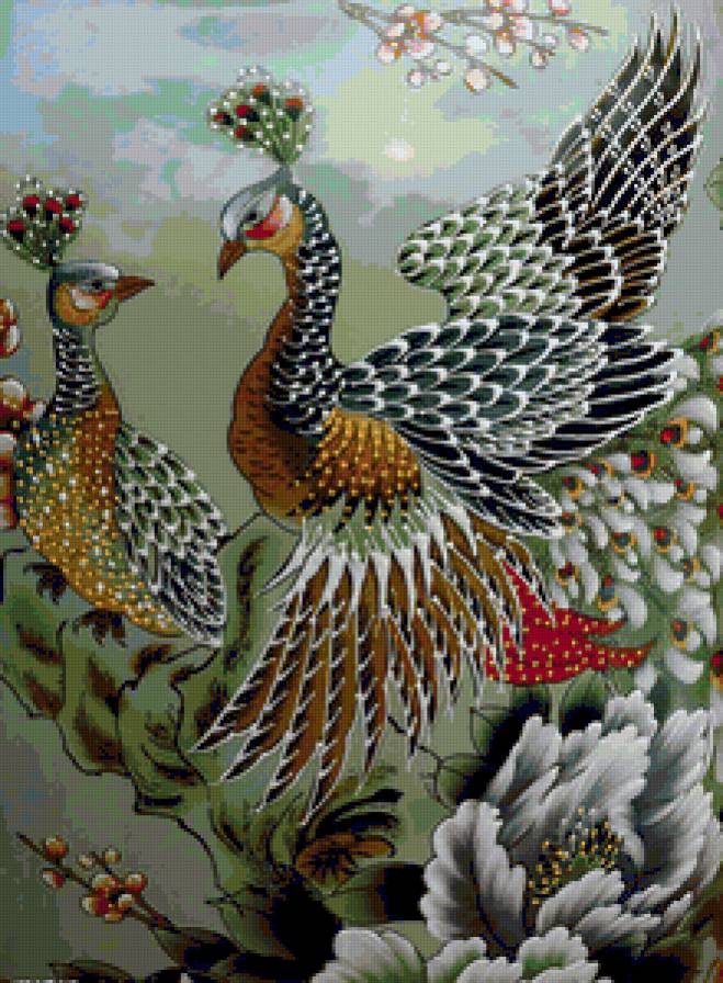 Рисованные Павлины - павлины, птицы - предпросмотр