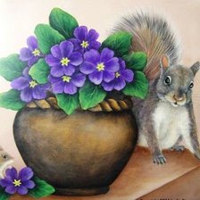 Схема вышивки «Белочка и фиалки»