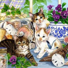 Схема вышивки «Котята  на подоконнике»