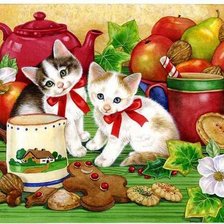 Схема вышивки «Котята  на кухню»