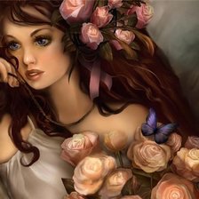 Схема вышивки «Девушка с розами»