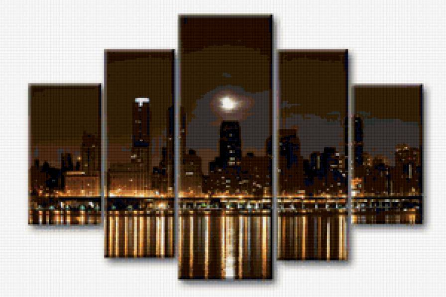 луна над ночным городом - модульная картина - предпросмотр