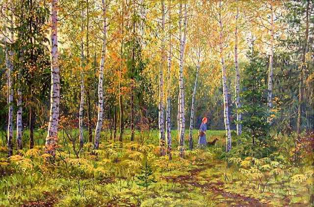 За грибами - люди, пейзаж, живопись - оригинал