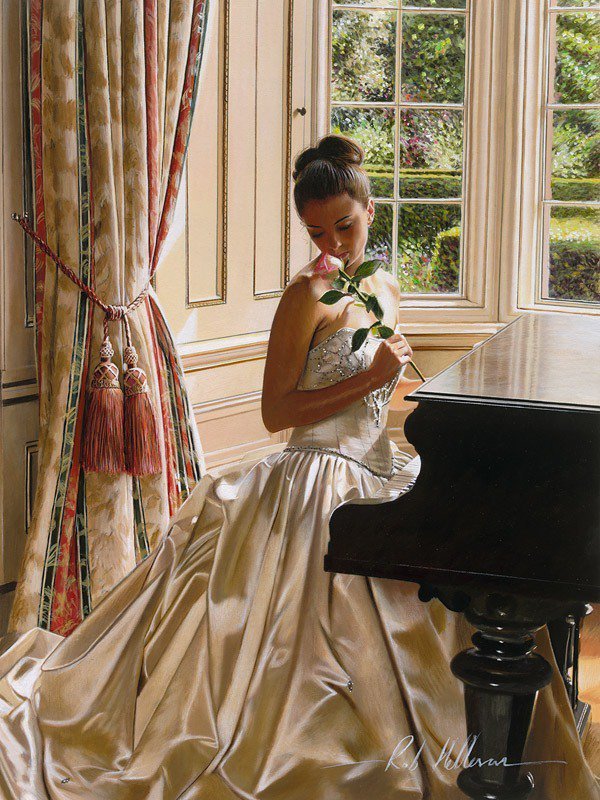 Девушка - живопись, девушка, цветы, окно - оригинал