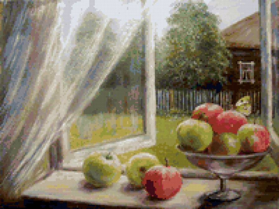 Натюрморт - живопись, яблоки, натюрморт, красота, деревня - предпросмотр