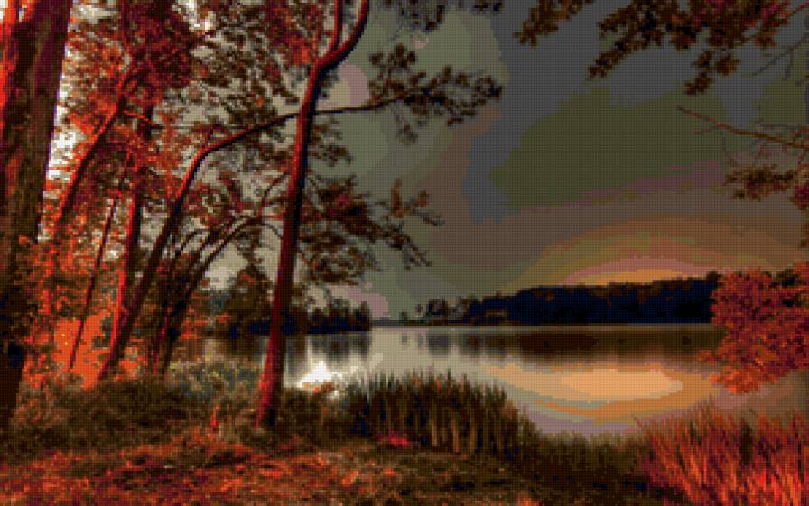 Вечер - пейзаж, река, вечер, природа, лес, сосны - предпросмотр