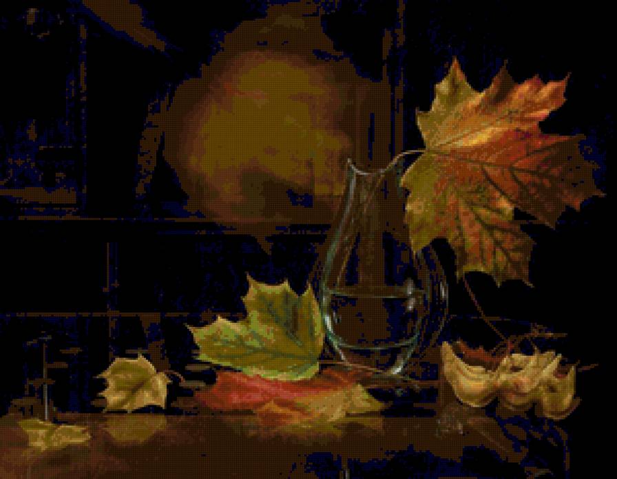 осенний натюрморт - осень, натюрморт, картина, листья - предпросмотр