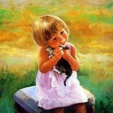 Схема вышивки «Девочка с котенком»